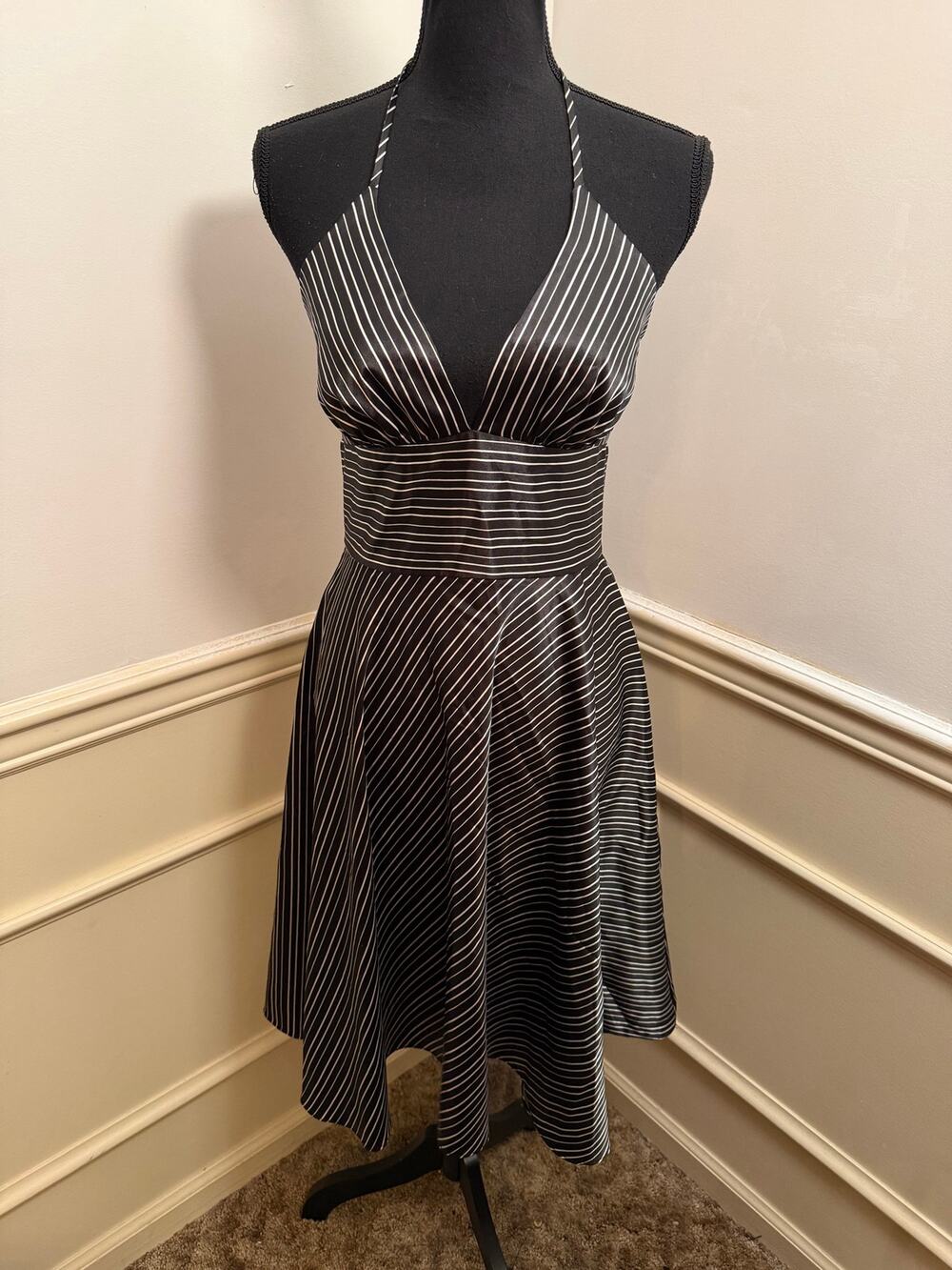 Vintage Y2K Alyn Paige Satin Striped Halter Midi Dress